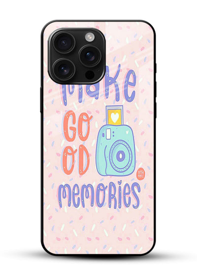 Make Good Memories pastel quote artwork glossy vibrant premium glass back cover - Angle Front