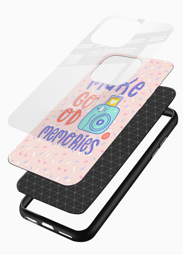Make Good Memories pastel quote artwork glossy vibrant premium glass back cover - Angle Layers