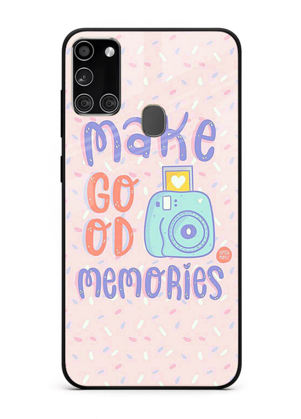 Make Good Memories pastel quote artwork Samsung A21s glass back cover