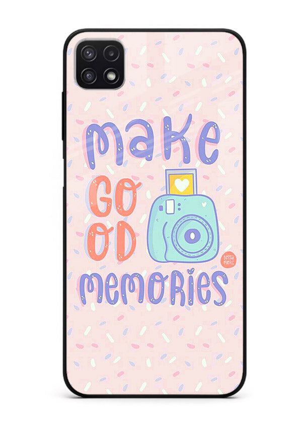 Make Good Memories pastel quote artwork Samsung A22 5G glass back cover