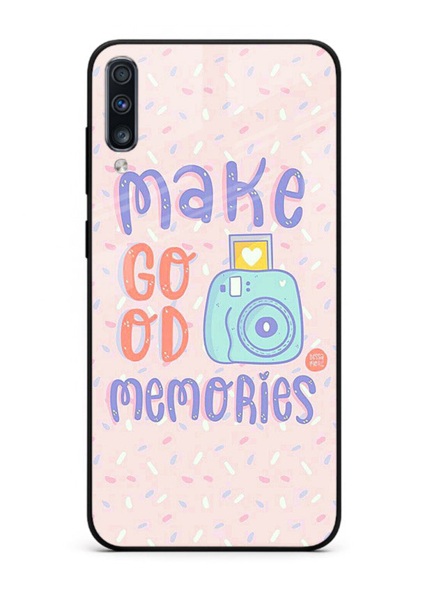 Make Good Memories pastel quote artwork Samsung A50 glass back cover