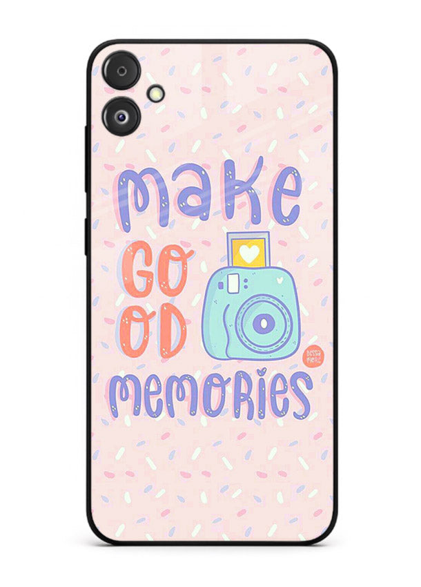 Make Good Memories pastel quote artwork Samsung F05 5G glass back cover