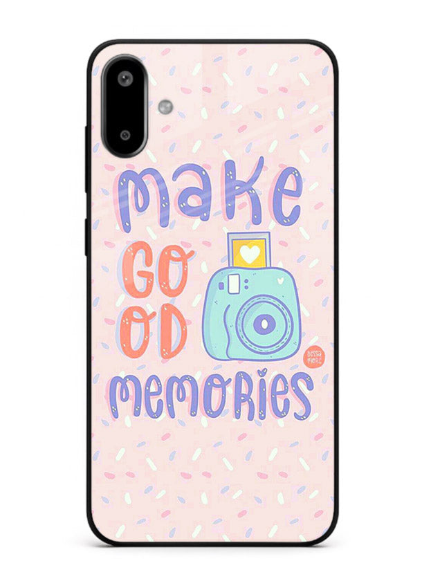 Make Good Memories pastel quote artwork Samsung F06 5G glass back cover