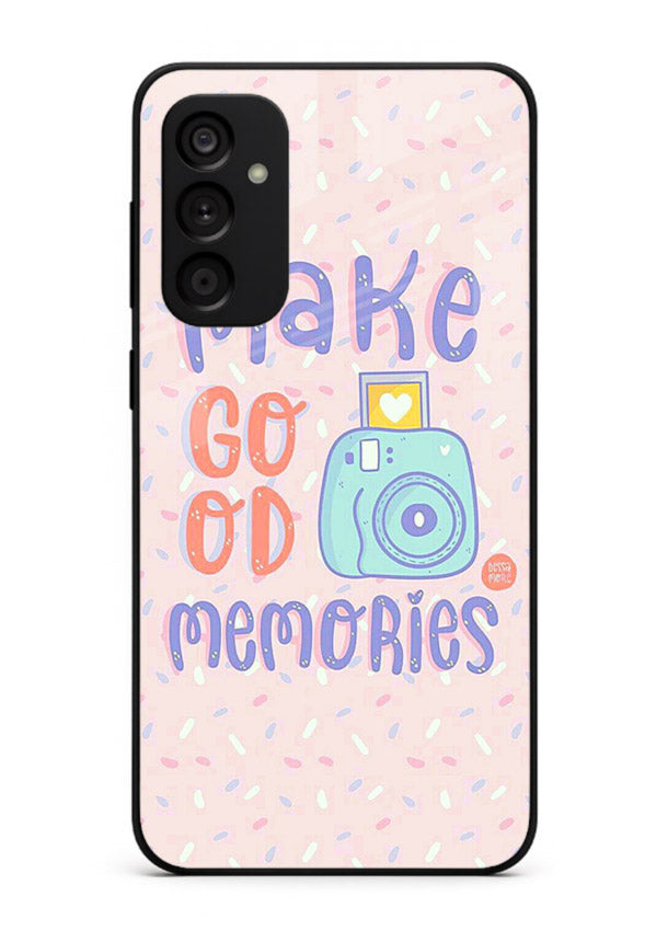 Make Good Memories pastel quote artwork Samsung F23 5G glass back cover