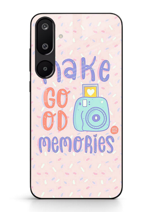 Make Good Memories pastel quote artwork Samsung F16 5G glass back cover