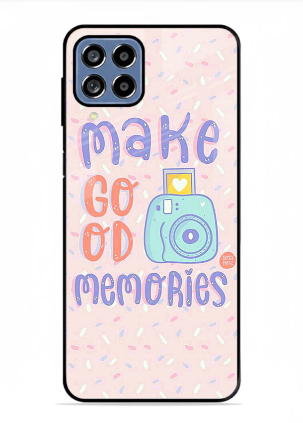 Make Good Memories pastel quote artwork Samsung F22 4G glass back cover