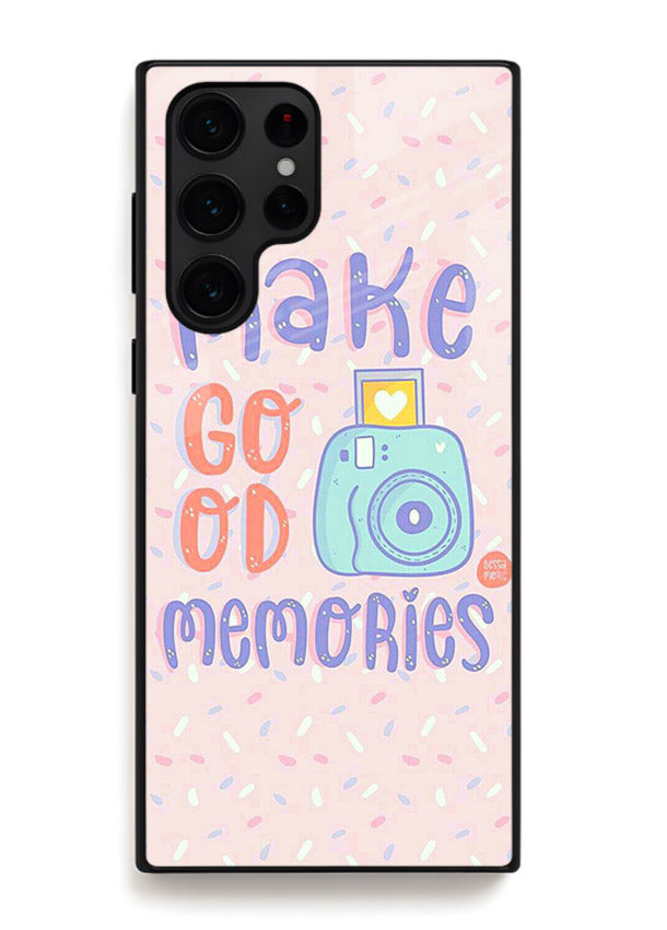 Make Good Memories pastel quote artwork Samsung S22 Ultra glass back cover