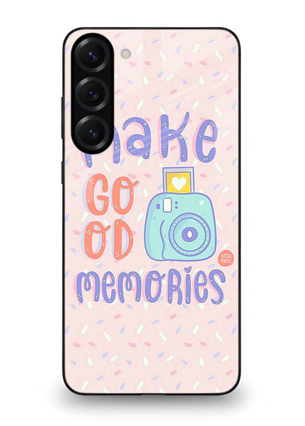 Make Good Memories pastel quote artwork Samsung S23 glass back cover