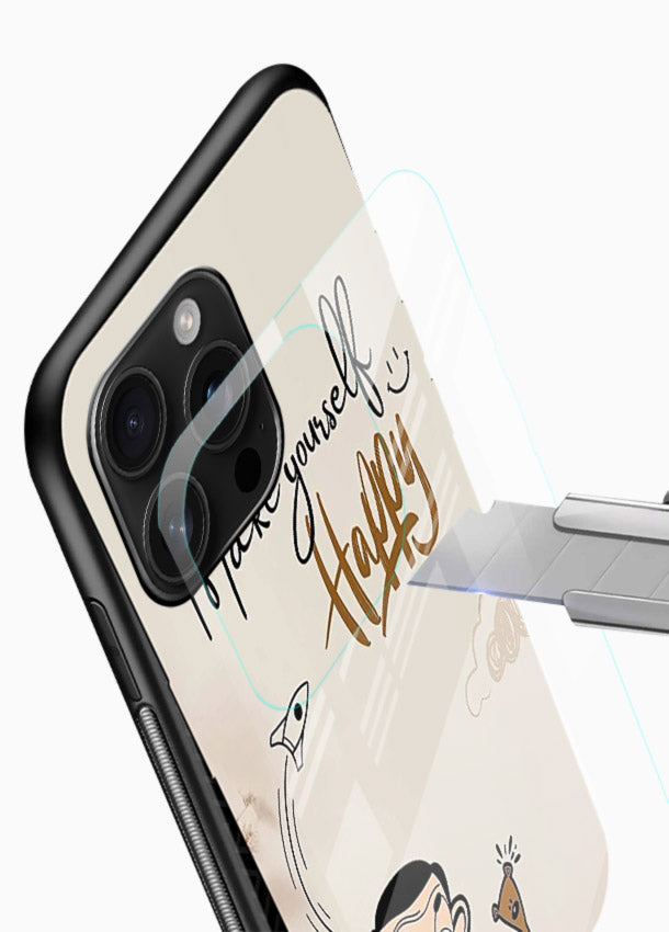 Playful character design printed on glossy vibrant premium glass back cover with bright uplifting tones. - Angle Blade