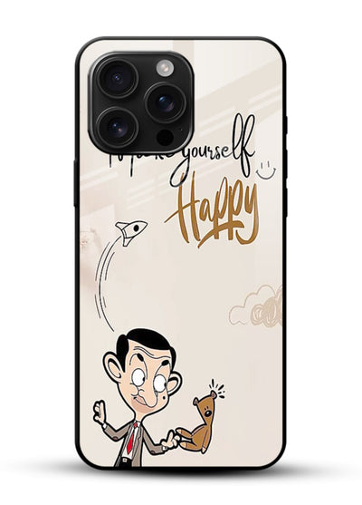 Playful character design printed on glossy vibrant premium glass back cover with bright uplifting tones. - Angle Front