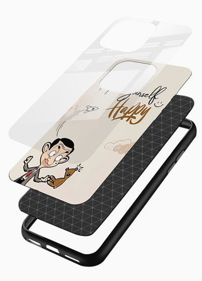 Playful character design printed on glossy vibrant premium glass back cover with bright uplifting tones. - Angle Layers