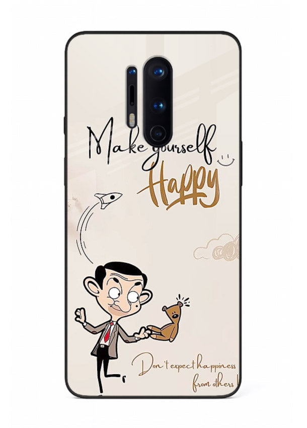 Playful character design printed on OnePlus 8 Pro glass back cover with bright uplifting tones.