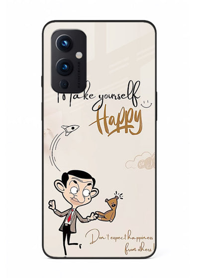 Playful character design printed on OnePlus 9 Pro glass back cover with bright uplifting tones.