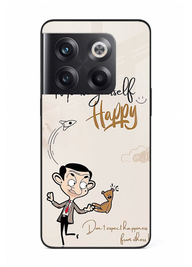 Playful character design printed on OnePlus 10T glass back cover with bright uplifting tones.