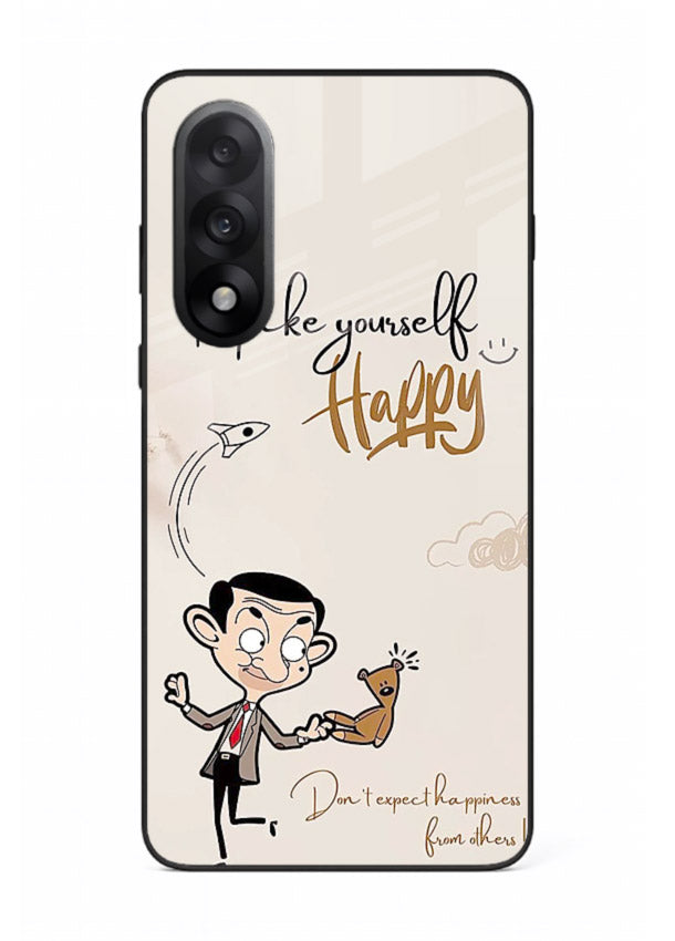Playful character design printed on OnePlus Nord 5 glass back cover with bright uplifting tones.