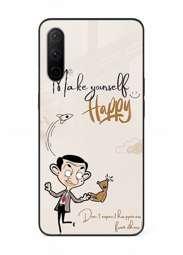 Playful character design printed on OnePlus Nord CE 5G glass back cover with bright uplifting tones.