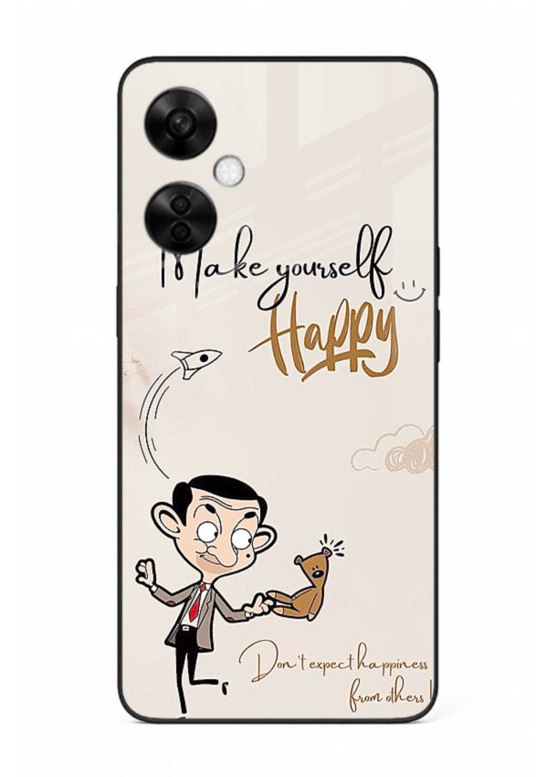Playful character design printed on OnePlus Nord CE3 Lite glass back cover with bright uplifting tones.