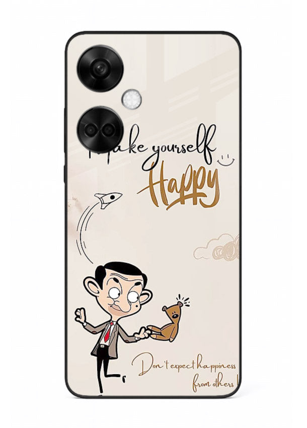 Playful character design printed on OnePlus Nord CE3 glass back cover with bright uplifting tones.