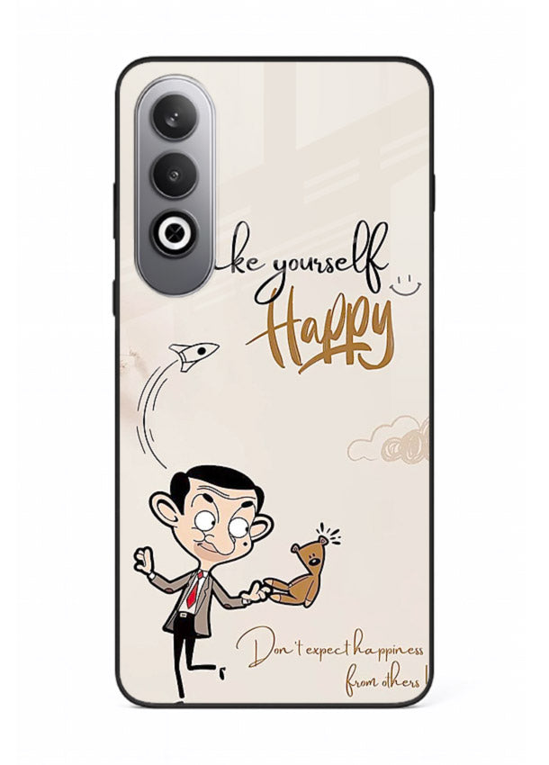 Playful character design printed on OnePlus Nord CE4 glass back cover with bright uplifting tones.