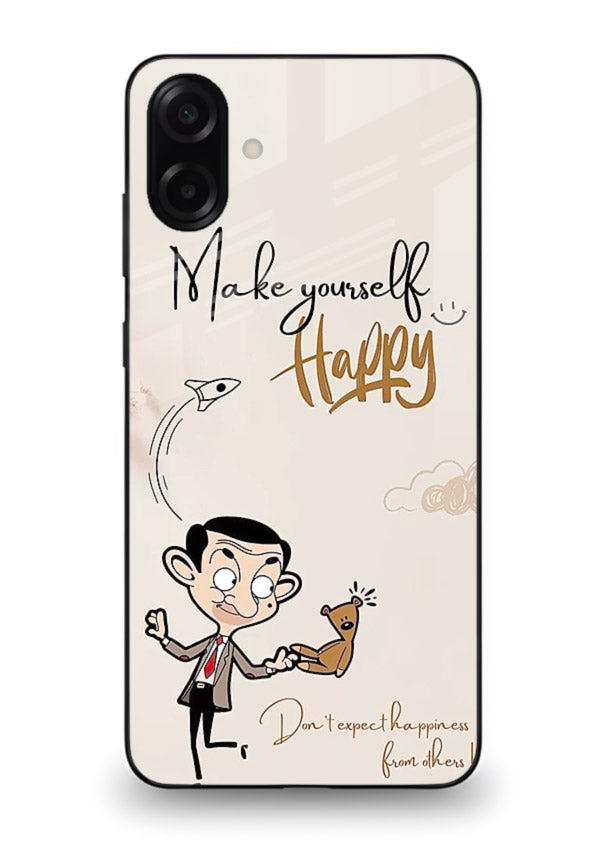 Playful character design printed on Samsung A07 4G glass back cover with bright uplifting tones.