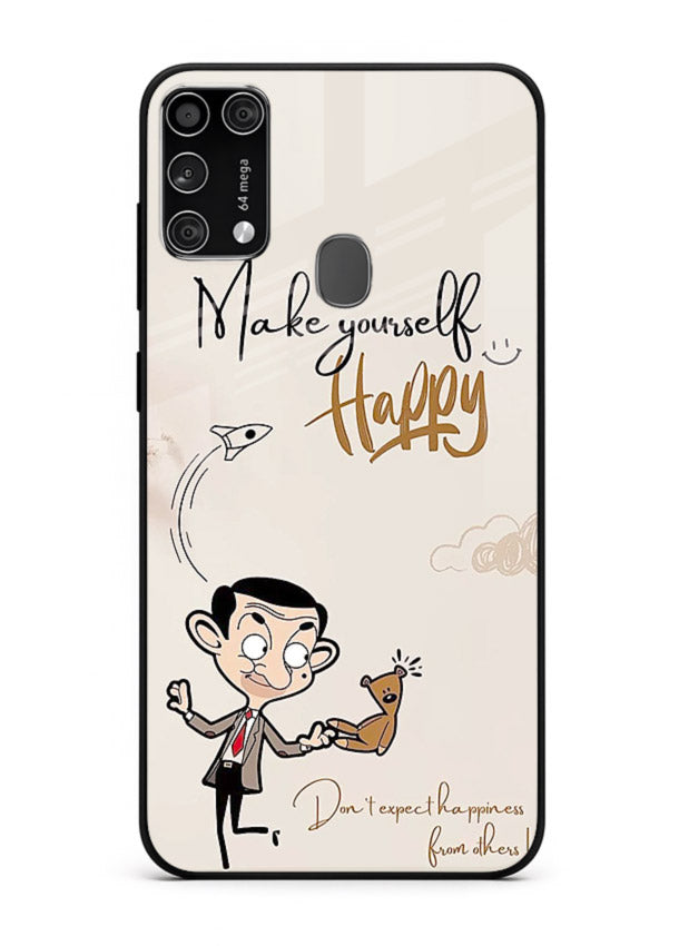 Playful character design printed on Samsung M31 Prime glass back cover with bright uplifting tones.