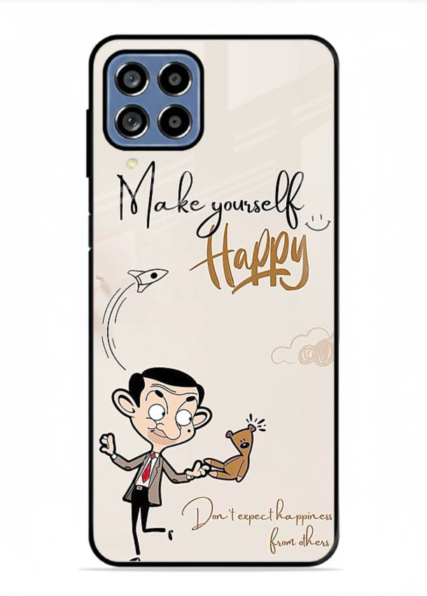 Playful character design printed on Samsung M53 5G glass back cover with bright uplifting tones.