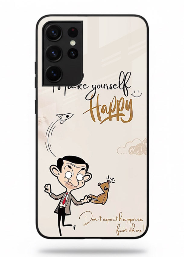 Playful character design printed on Samsung S21 Ultra glass back cover with bright uplifting tones.
