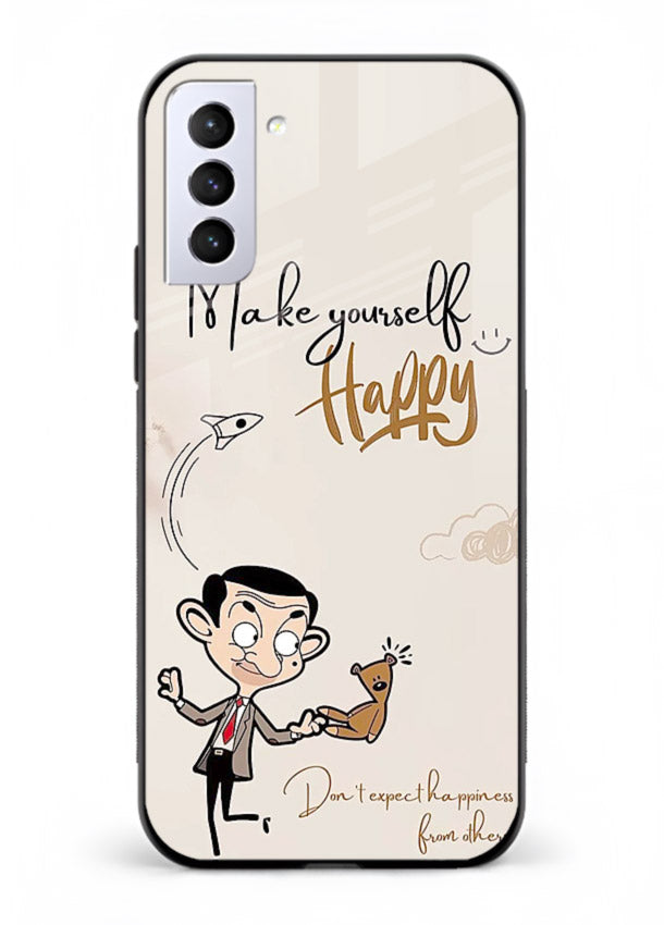 Playful character design printed on Samsung S21 FE glass back cover with bright uplifting tones.