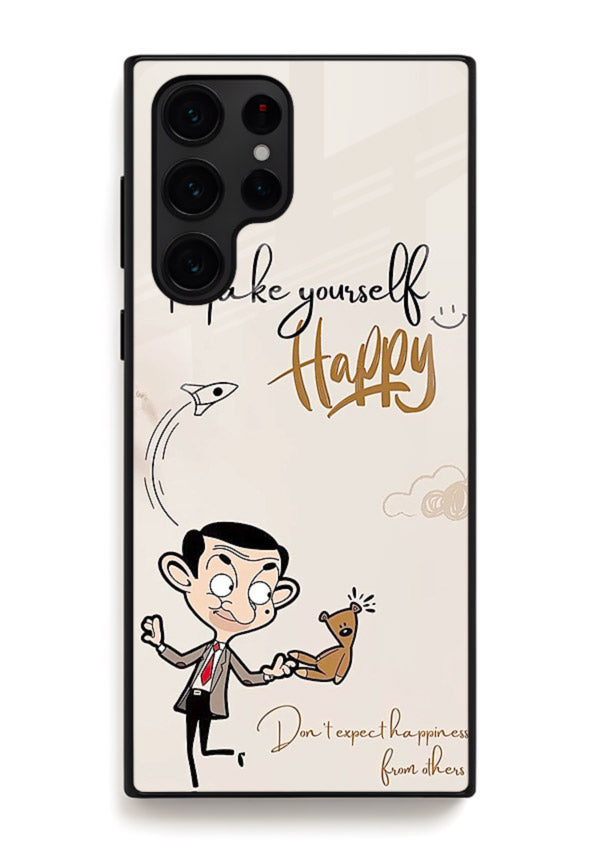 Playful character design printed on Samsung S25 Ultra glass back cover with bright uplifting tones.