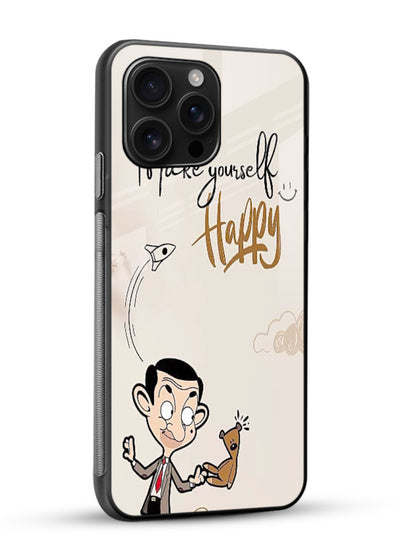 Playful character design printed on glossy vibrant premium glass back cover with bright uplifting tones. - Angle Side