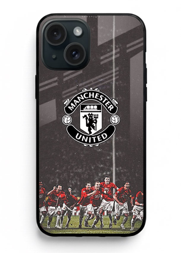 Football emblem design printed on tempered glass iPhone 13 Mini back cover