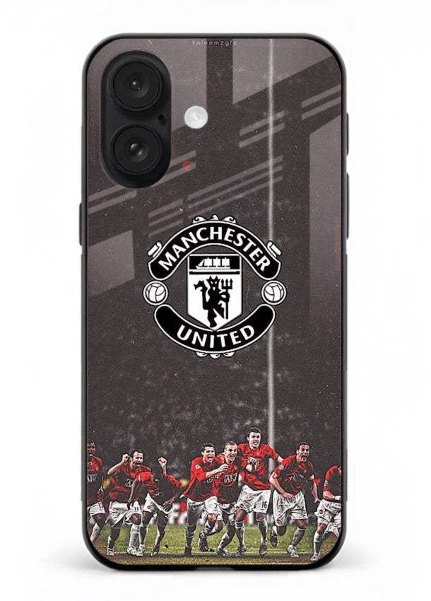 Football emblem design printed on tempered glass iPhone 17 back cover