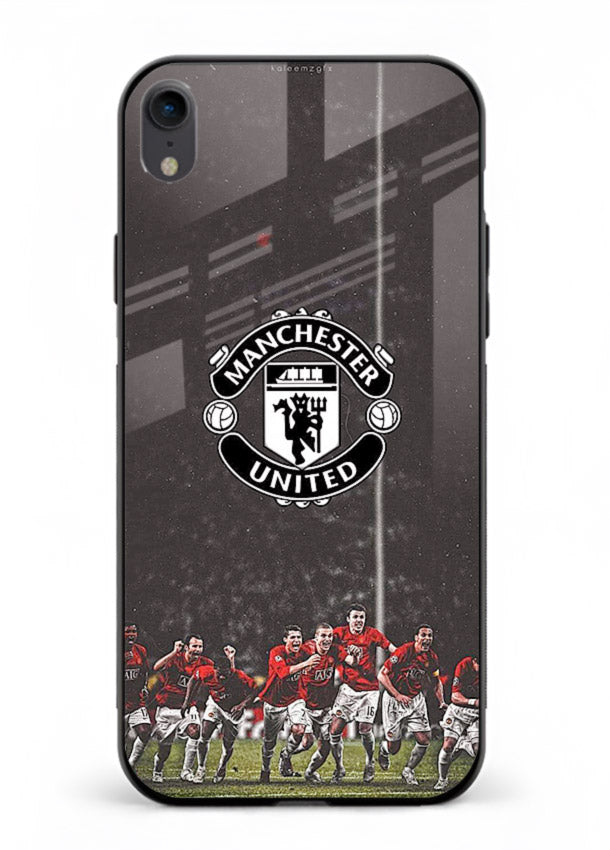 Football emblem design printed on tempered glass iPhone XR back cover