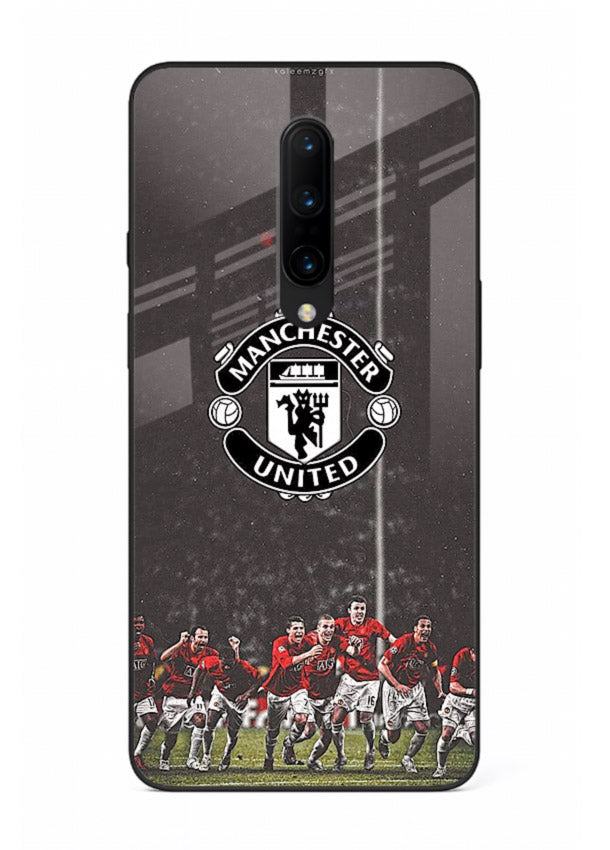 Football emblem design printed on tempered glass OnePlus 8 back cover
