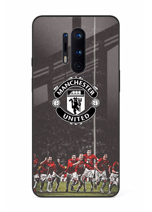 Football emblem design printed on tempered glass OnePlus 8 Pro back cover