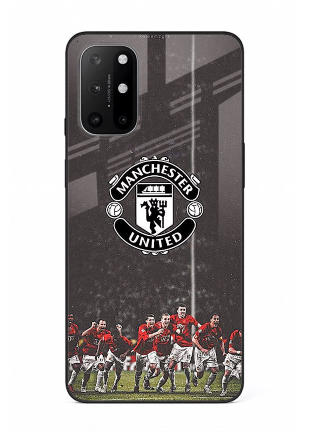 Football emblem design printed on tempered glass OnePlus 8T back cover