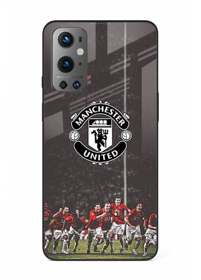 Football emblem design printed on tempered glass OnePlus 9 back cover