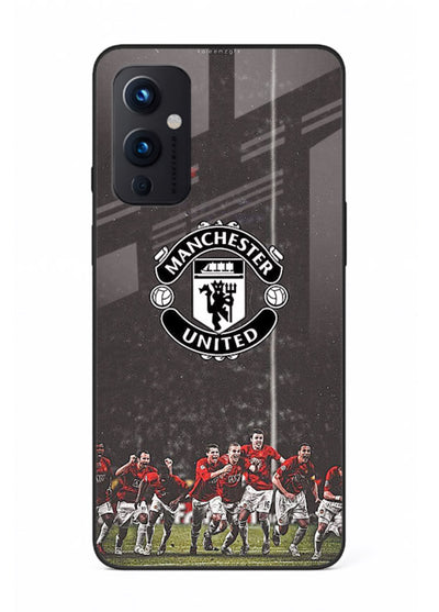 Football emblem design printed on tempered glass OnePlus 9 Pro back cover