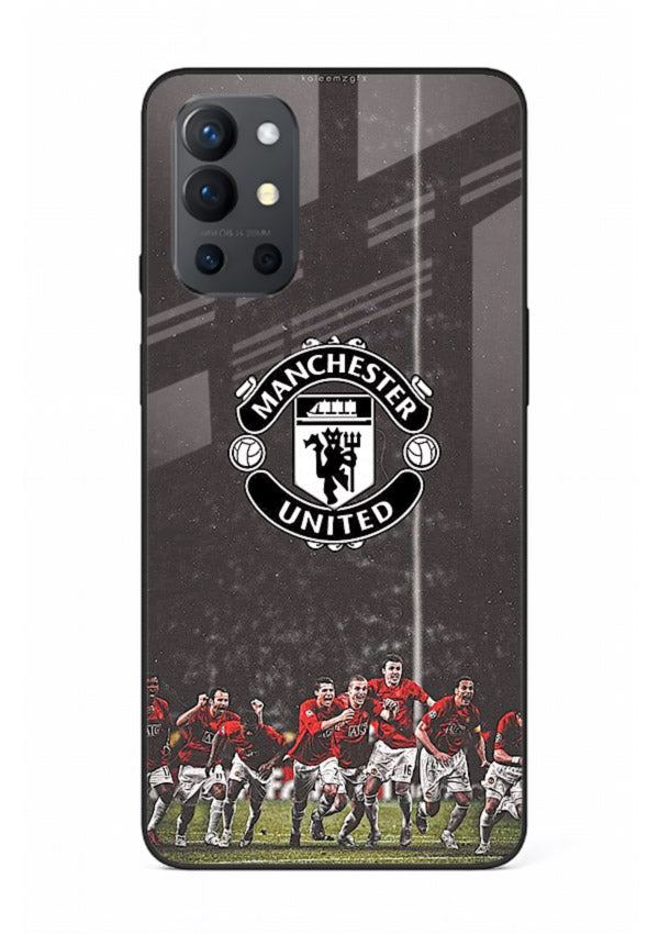 Football emblem design printed on tempered glass OnePlus 9R back cover