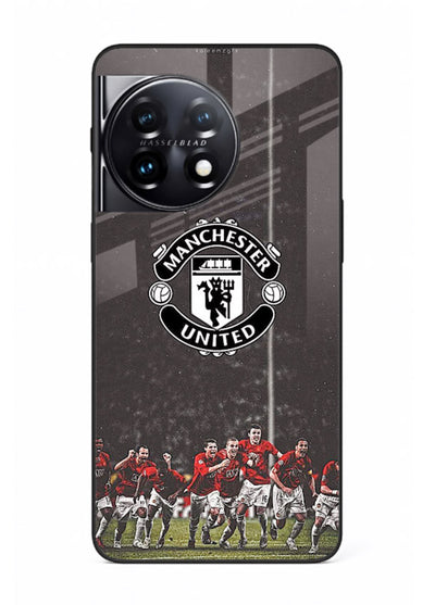 Football emblem design printed on tempered glass OnePlus 11 back cover