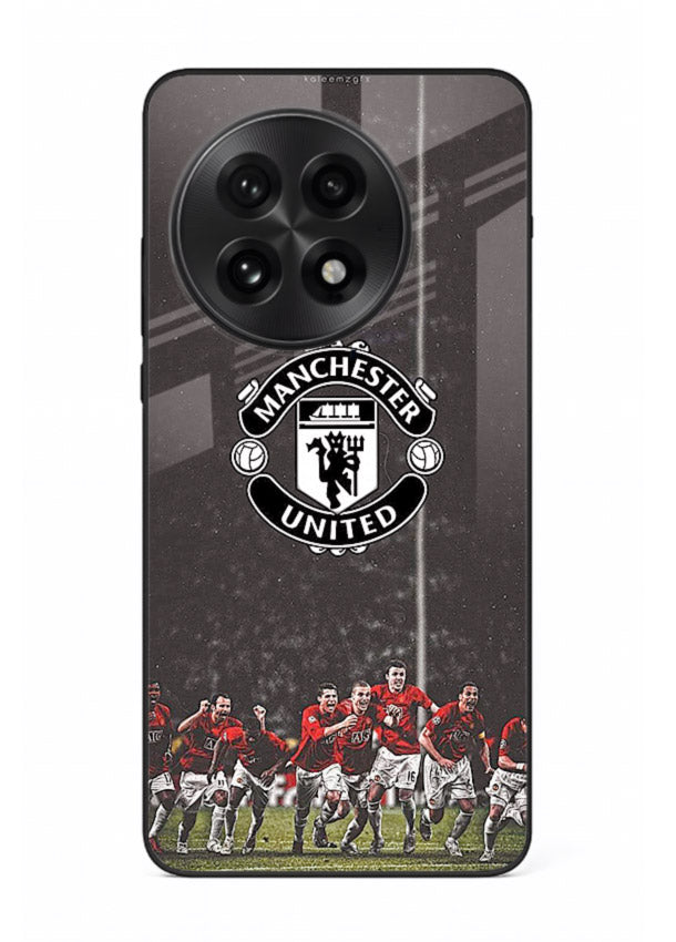 Football emblem design printed on tempered glass OnePlus 13 back cover