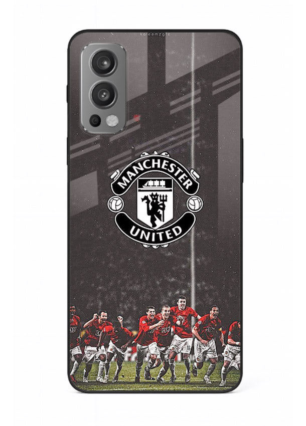 Football emblem design printed on tempered glass OnePlus Nord 2 back cover