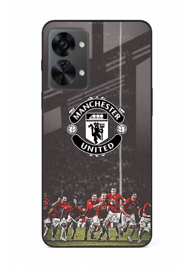 Football emblem design printed on tempered glass OnePlus Nord 2T back cover