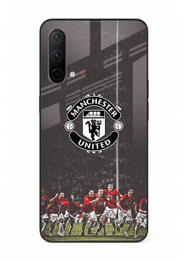 Football emblem design printed on tempered glass OnePlus Nord CE 5G back cover