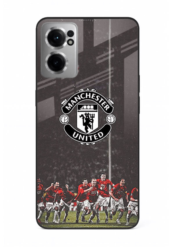 Football emblem design printed on tempered glass OnePlus Nord CE2 5G back cover