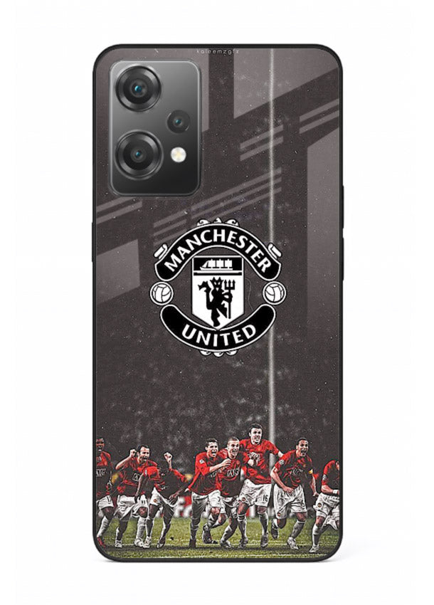 Football emblem design printed on tempered glass OnePlus Nord CE2 Lite 5G back cover