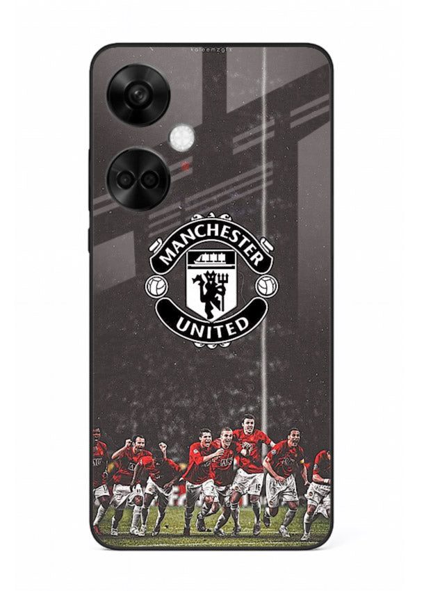 Football emblem design printed on tempered glass OnePlus Nord CE3 back cover