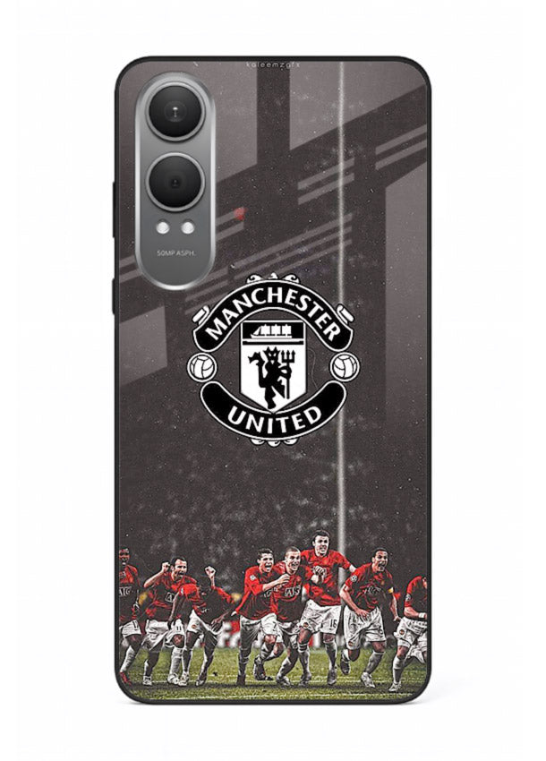Football emblem design printed on tempered glass OnePlus Nord CE4 Lite back cover