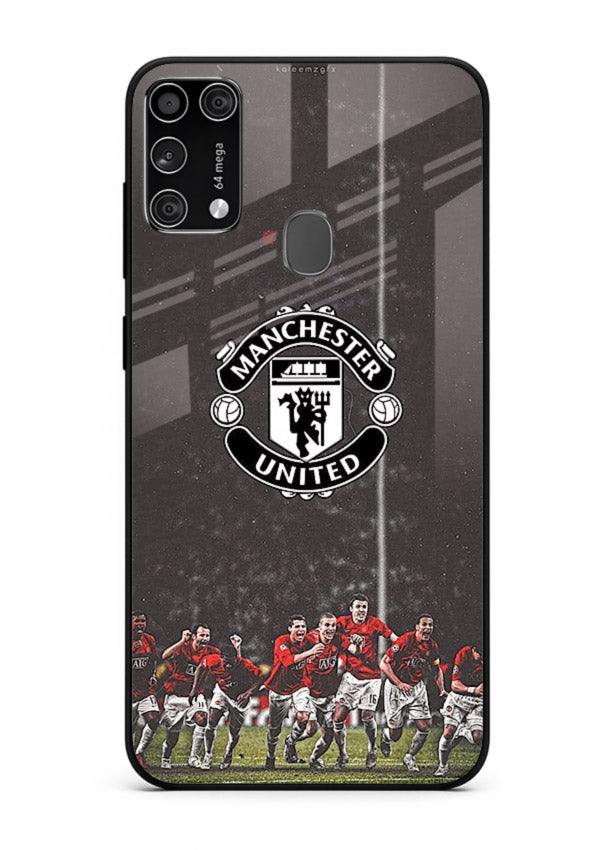 Football emblem design printed on tempered glass Samsung M31 Prime back cover