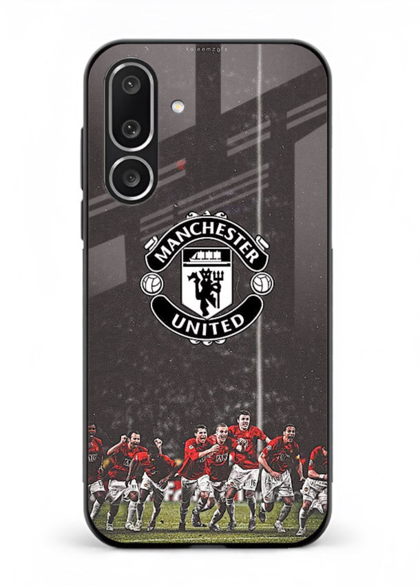 Football emblem design printed on tempered glass Samsung M56 5G back cover